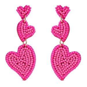 Pink Beaded Heart Earrings Jewelry Valentine's Day Earrings Hearts